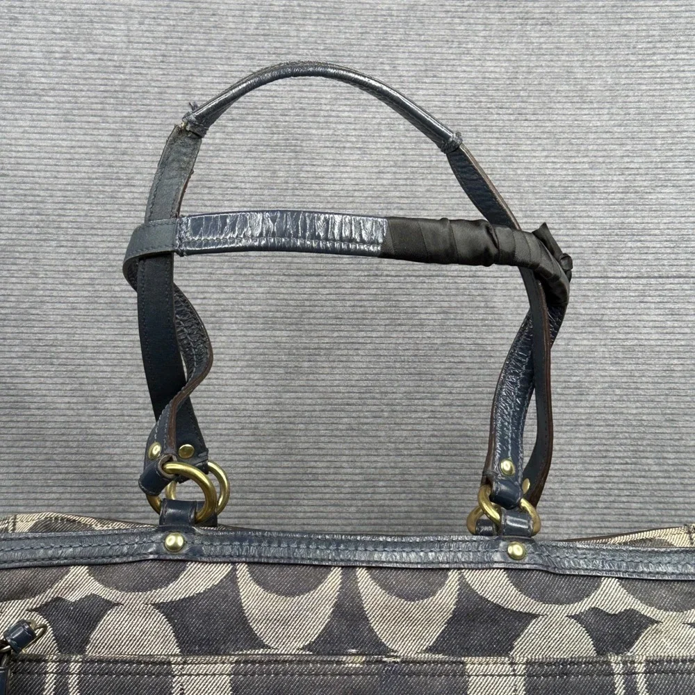 Coach Signature Diaper Bag Tote Navy Blue Grey Canvas Leather 12548 Vtg